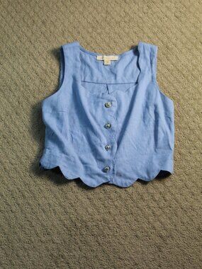 Monteau Size L Light Blue Scalloped Cropped Sleeveless Top